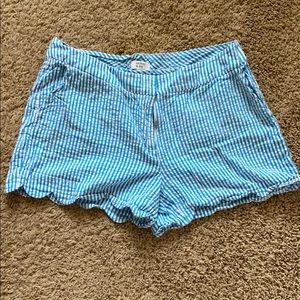 Blue and white striped shorts.